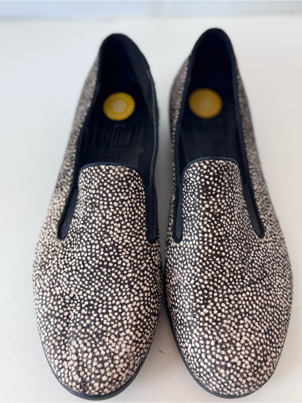FitFlop Black Dotted Fur Leather Slip On Comfort Loafer Wedge Women's Shoes 38.5 - Picture 3 of 10